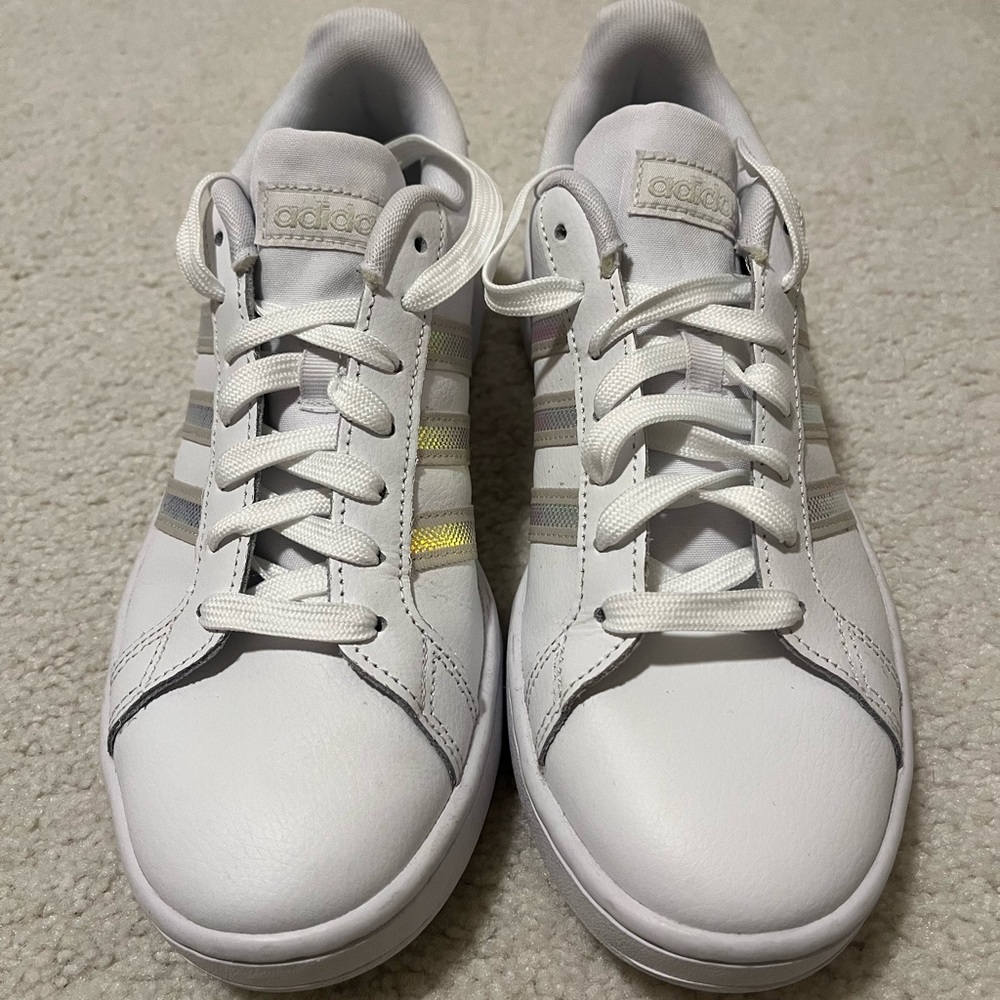 Adidas White Sneakers with Holographic Accents